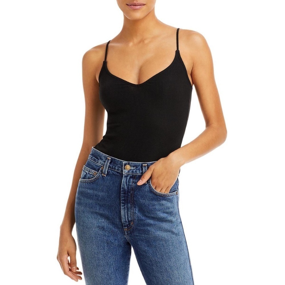 Aqua Womens Cami V-Neck Ribbed Bodysuit Top